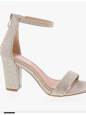 TOP Moda Gold Glitter Ankle-Strap Block Heel Sandals